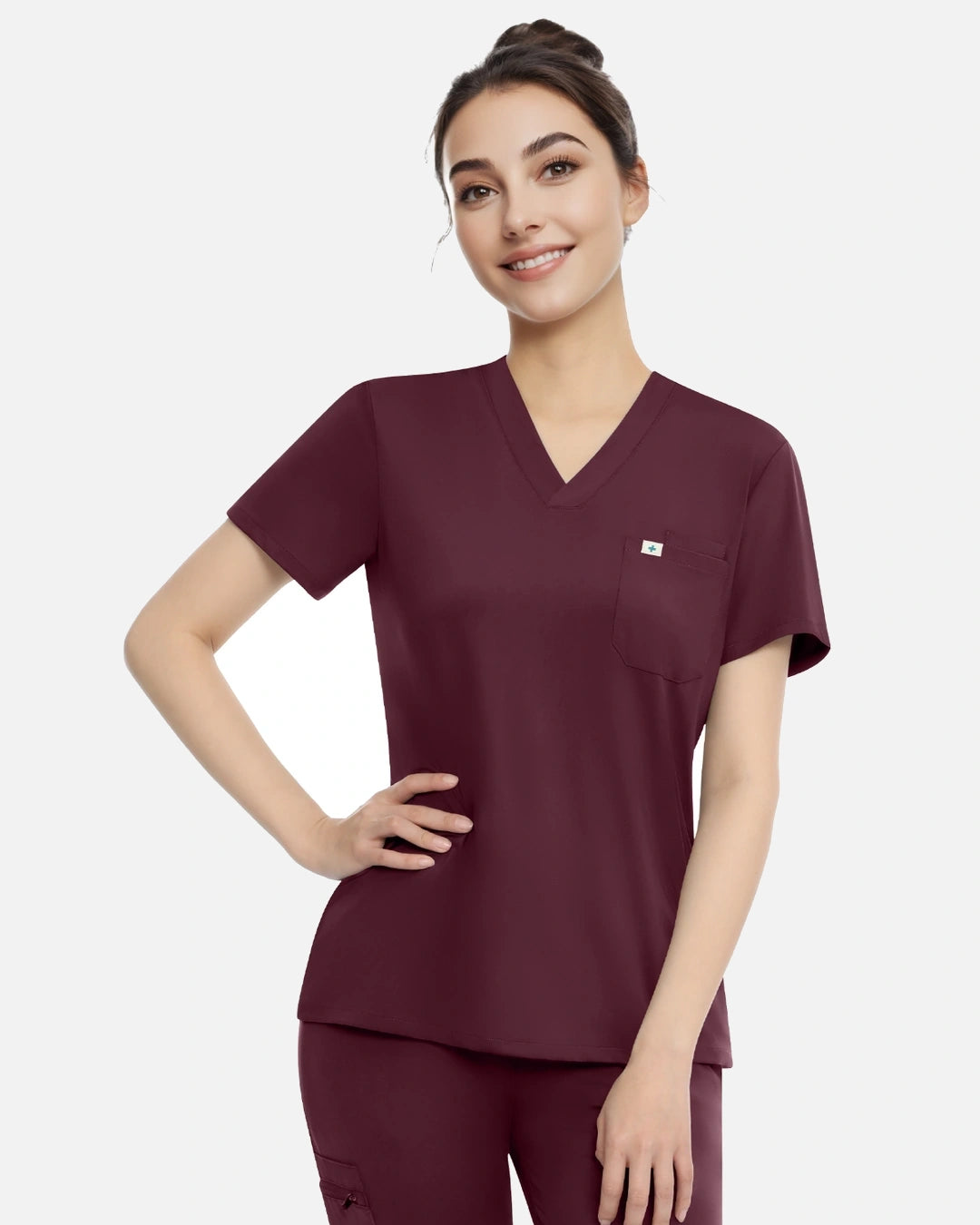 Burgundy Red – Eadflie Women's Classic V-Neck Uniform Top – product image 02