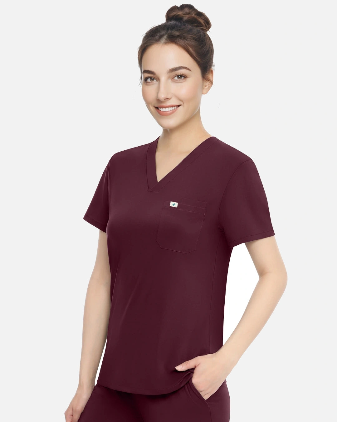 Burgundy Red – Eadflie Women's Classic V-Neck Uniform Top – product image 03