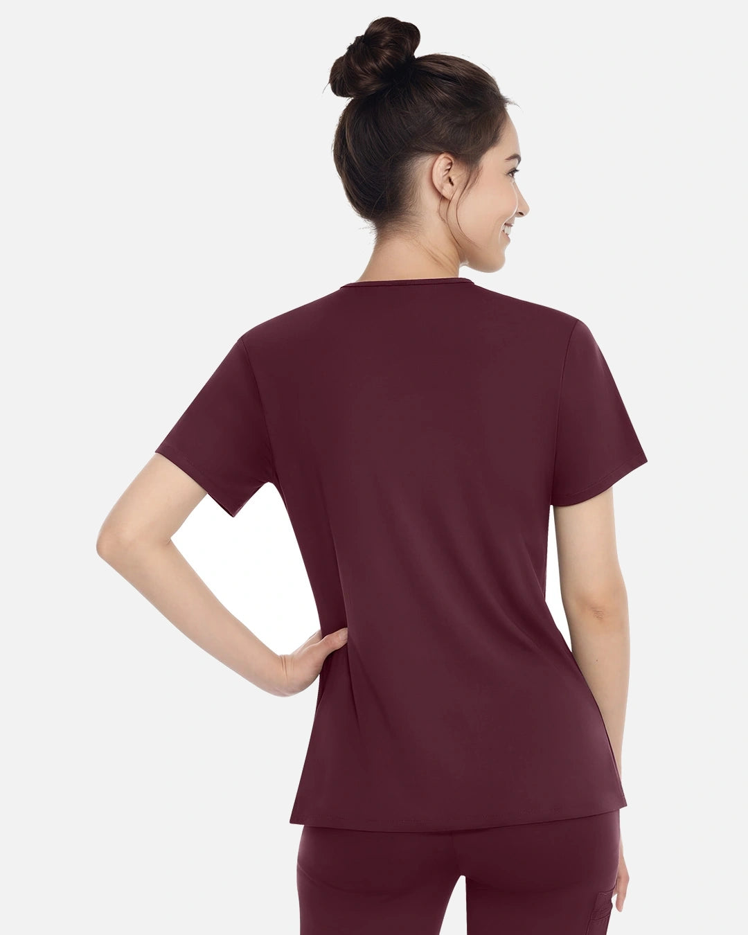 Burgundy Red – Eadflie Women's Classic V-Neck Uniform Top – product image 04