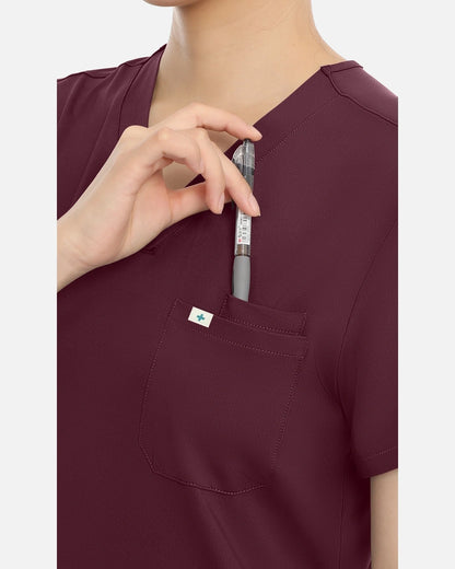 Burgundy Red – Eadflie Women's Classic V-Neck Uniform Top – product image 05