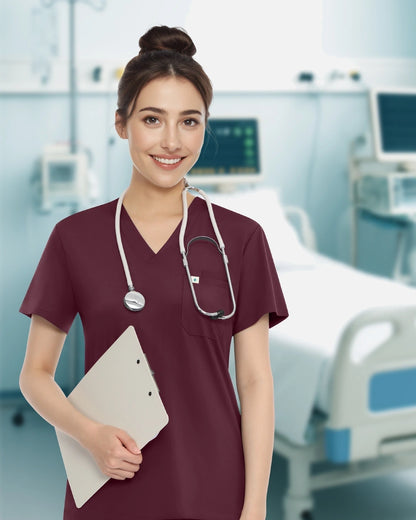 Burgundy Red – Eadflie Women's Classic V-Neck Uniform Top – product image 06