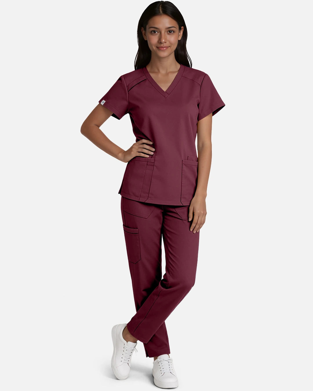 Burgundy Red – Eadflie Women's Woven Straight-Leg Uniform Pants – Structured Tailored Bottoms – product image 79