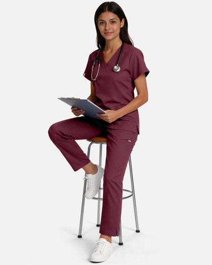 Burgundy Red – Eadflie Women's Woven Straight-Leg Uniform Pants – Structured Tailored Bottoms – product image 80