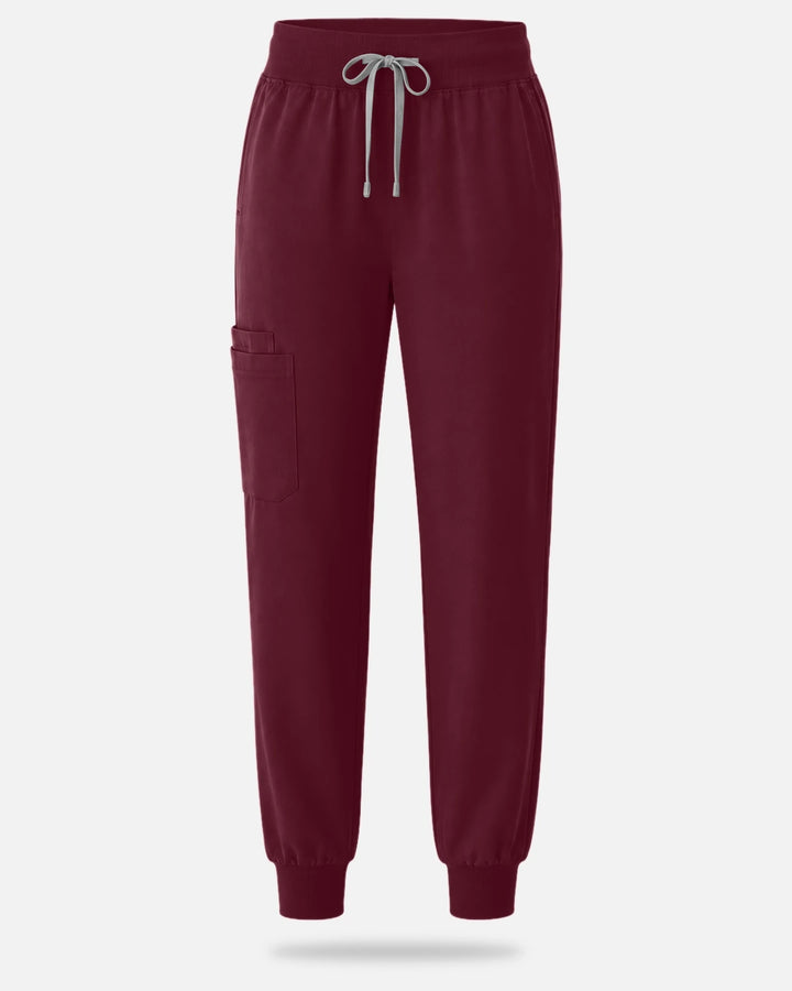 Eadflie Women's Tapered Jogger Uniform Pants – Soft Stretch Bottoms - Burgundy Red