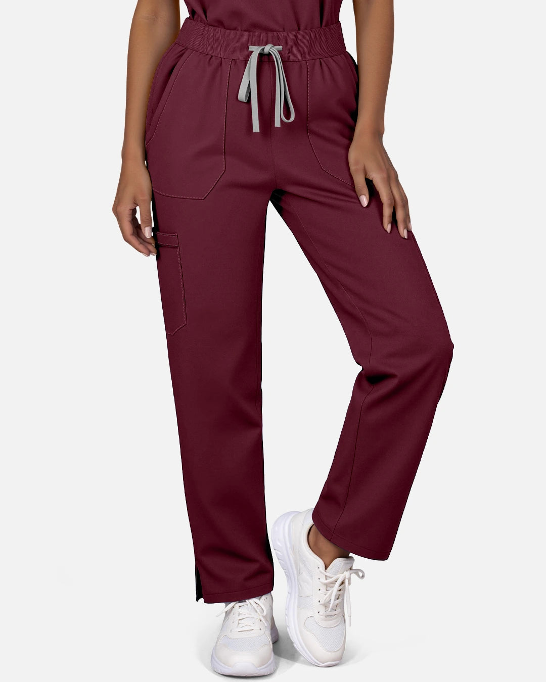Burgundy Red – Eadflie Women's Woven Straight-Leg Uniform Pants – Structured Tailored Bottoms – product image 84