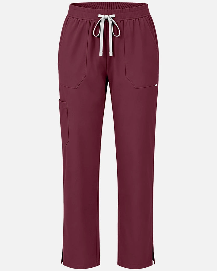 Eadflie Women's Woven Straight-Leg Uniform Pants – Structured Tailored Bottoms - Burgundy Red