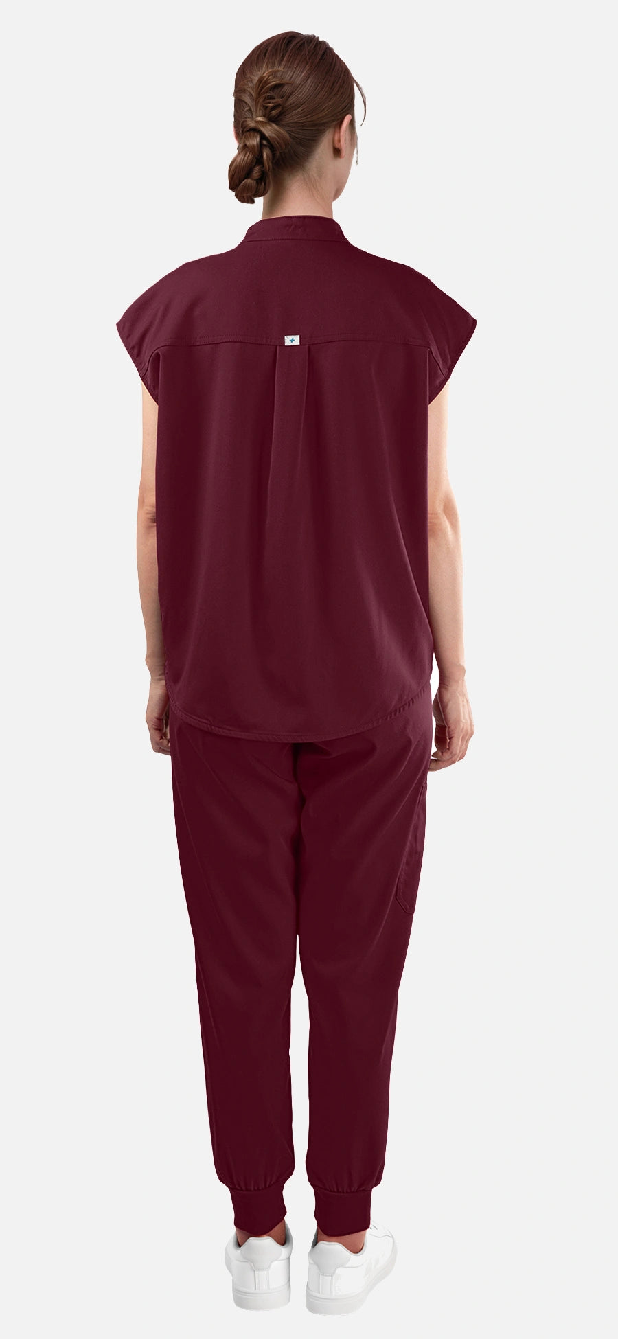 Burgundy Red – Eadflie Women's Sleeveless Mandarin Collar Jogger Uniform Set – product image 05