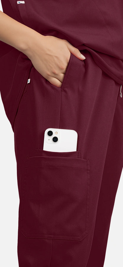 Burgundy Red – Eadflie Women's Sleeveless Mandarin Collar Jogger Uniform Set – product image 08