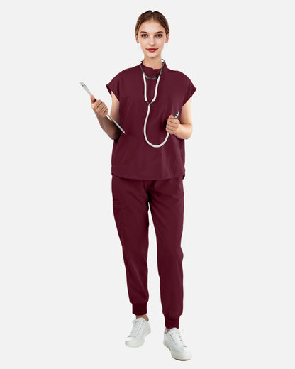 Burgundy Red – Eadflie Women's Sleeveless Mandarin Collar Uniform Top – product image 03