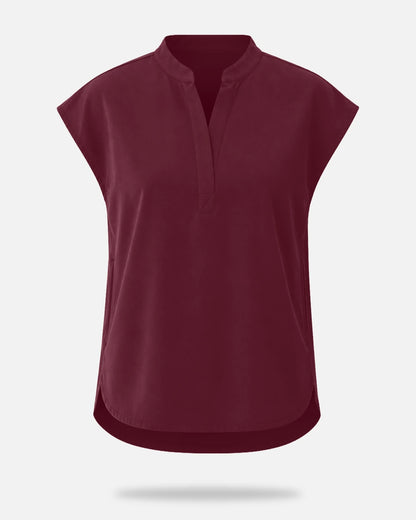 Burgundy Red – Eadflie Women's Sleeveless Mandarin Collar Uniform Top – product image 01