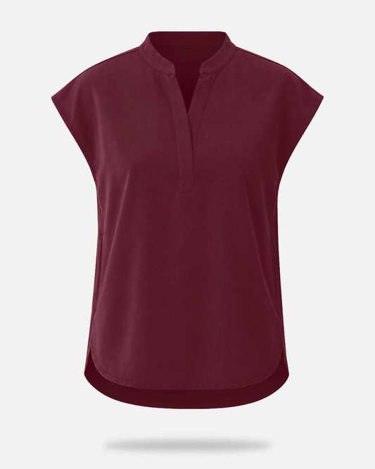 Burgundy Red – Eadflie Women's Sleeveless Mandarin Collar Uniform Top – product image 01