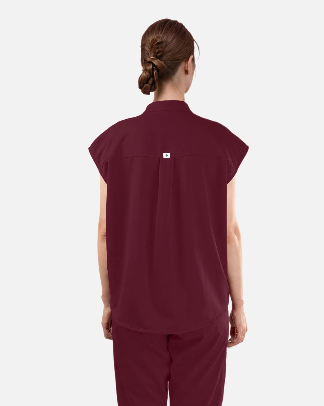 Burgundy Red – Eadflie Women's Sleeveless Mandarin Collar Uniform Top – product image 04