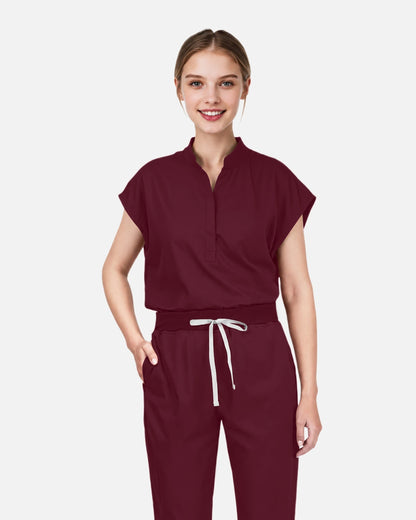 Burgundy Red – Eadflie Women's Sleeveless Mandarin Collar Uniform Top – product image 02