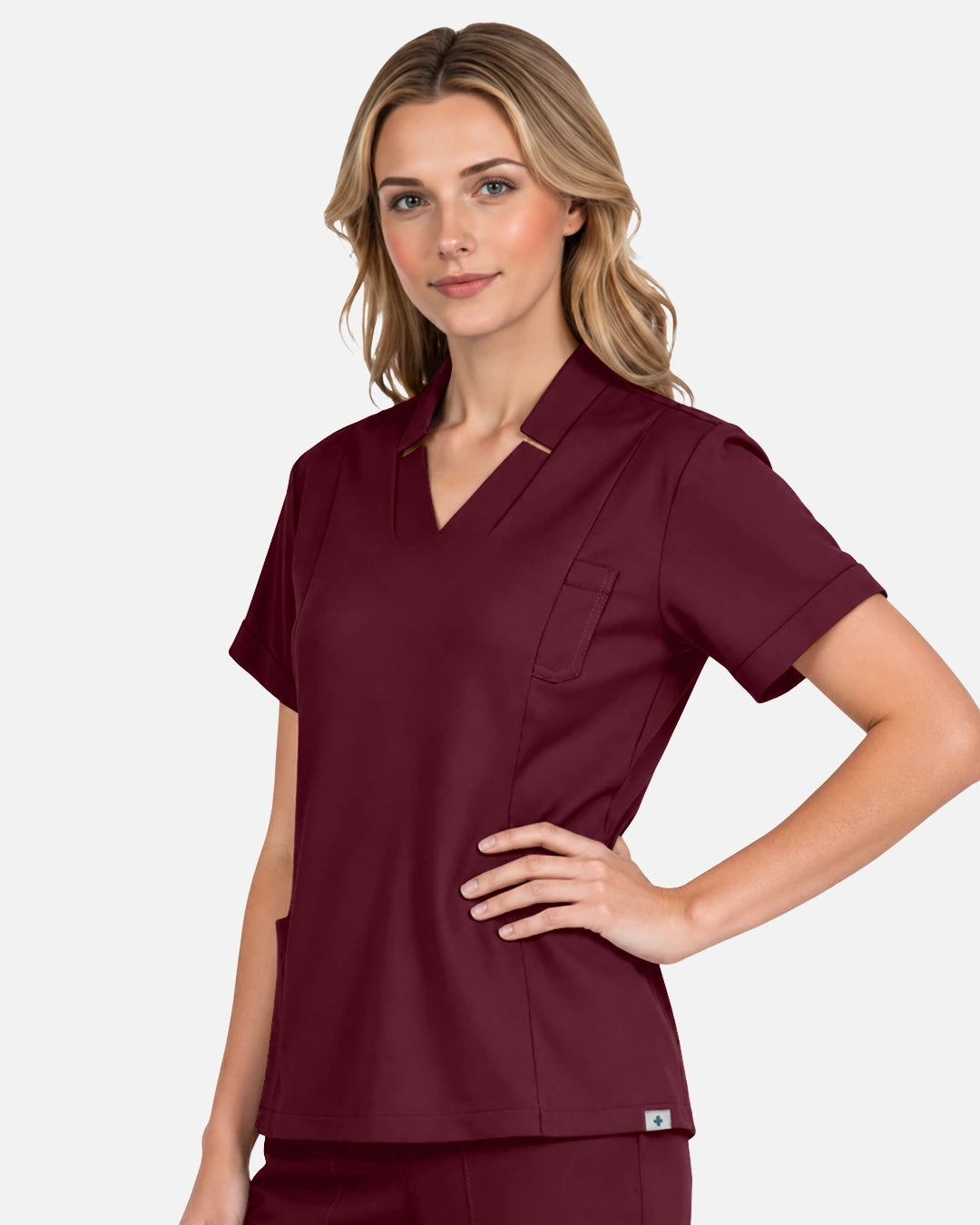 Burgundy Red – Eadflie Women's Split V-Neck Uniform Top – product image 22