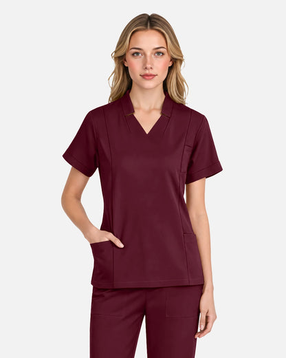 Burgundy Red – Eadflie Women's Split V-Neck Uniform Top – product image 20