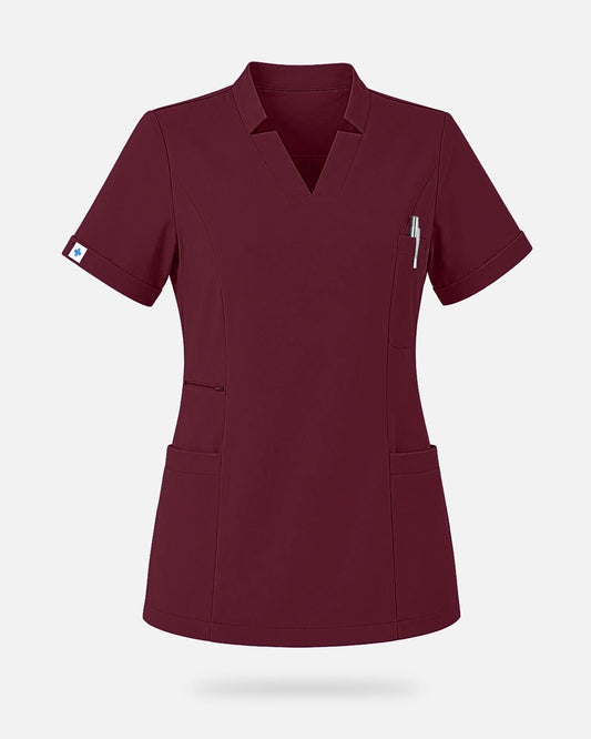 Burgundy Red – Eadflie Women's Split V-Neck Uniform Top – product image 19