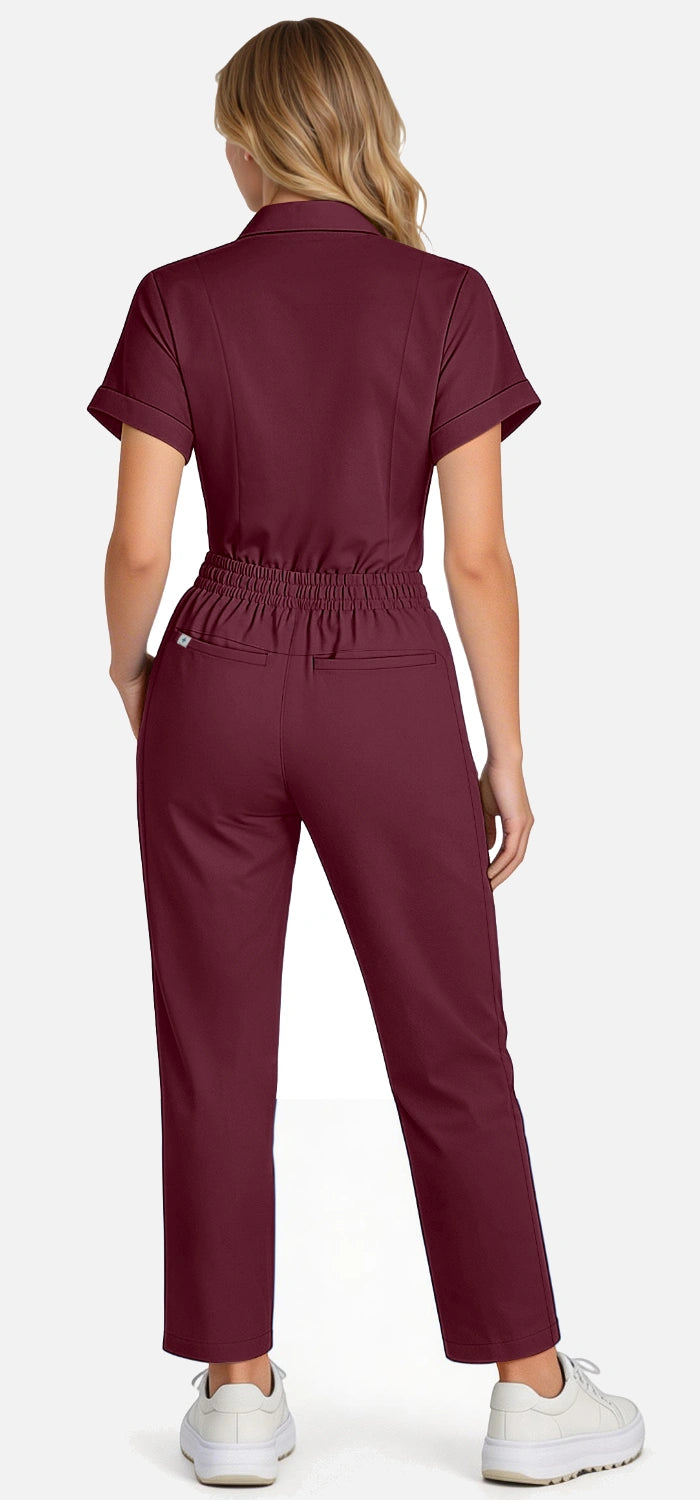 Burgundy Red – Eadflie Women's Split V-Neck Uniform Set – Tapered-Leg 9-Pocket Slim Fit – product image 06