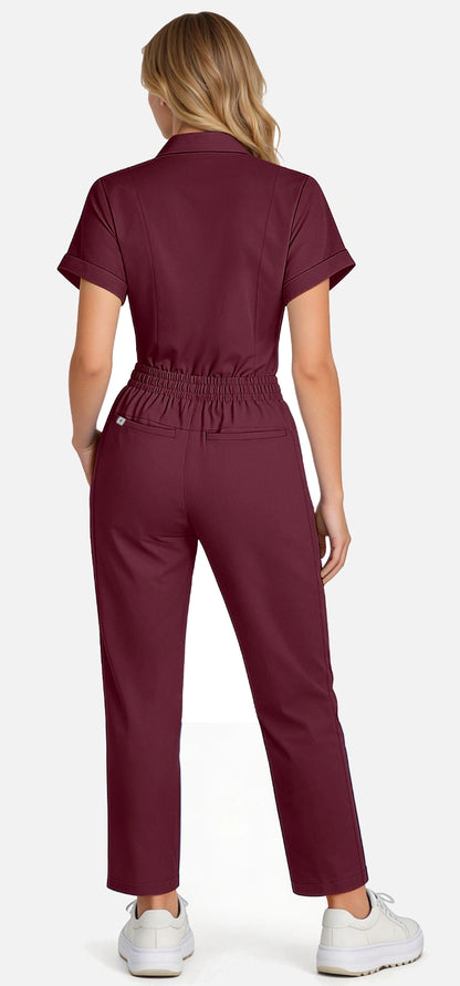 Burgundy Red – Eadflie Women's Split V-Neck Uniform Set – Tapered-Leg 9-Pocket Slim Fit – product image 06