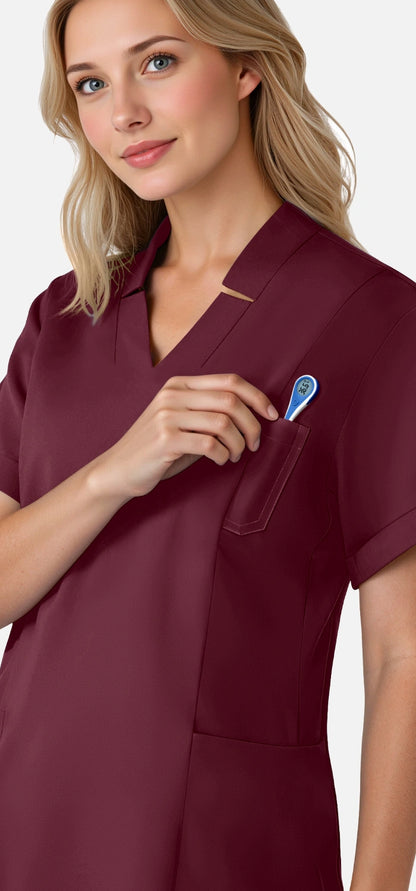 Burgundy Red – Eadflie Women's Split V-Neck Uniform Set – Tapered-Leg 9-Pocket Slim Fit – product image 07