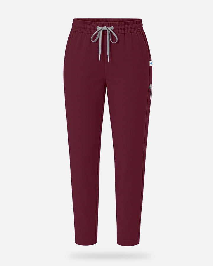 Eadflie Women's Slim Fit Tapered Cargo Uniform Pants - Burgundy Red