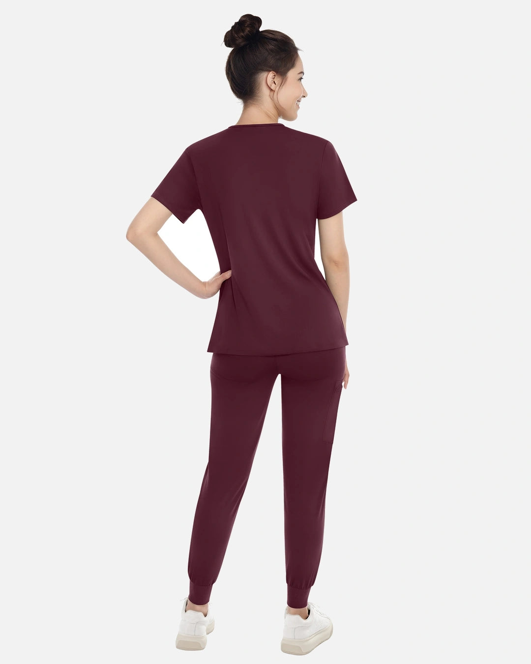 Burgundy Red – Eadflie Women's Knit V-Neck Jogger Uniform Set – product image 04
