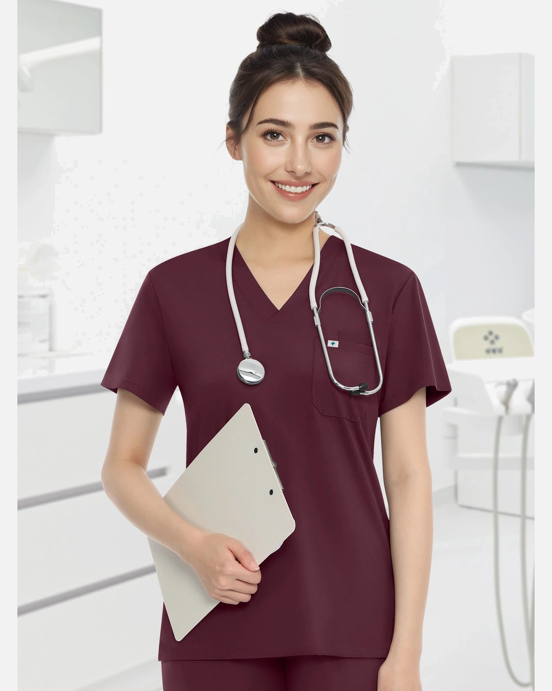 Burgundy Red – Eadflie Women's Knit V-Neck Jogger Uniform Set – product image 05