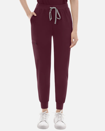 Burgundy Red – Eadflie Women's Knit V-Neck Jogger Uniform Set – product image 06