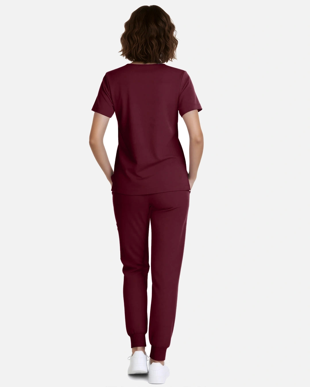 Burgundy Red – Eadflie Women's Classic V-Neck Jogger Uniform Set – product image 04