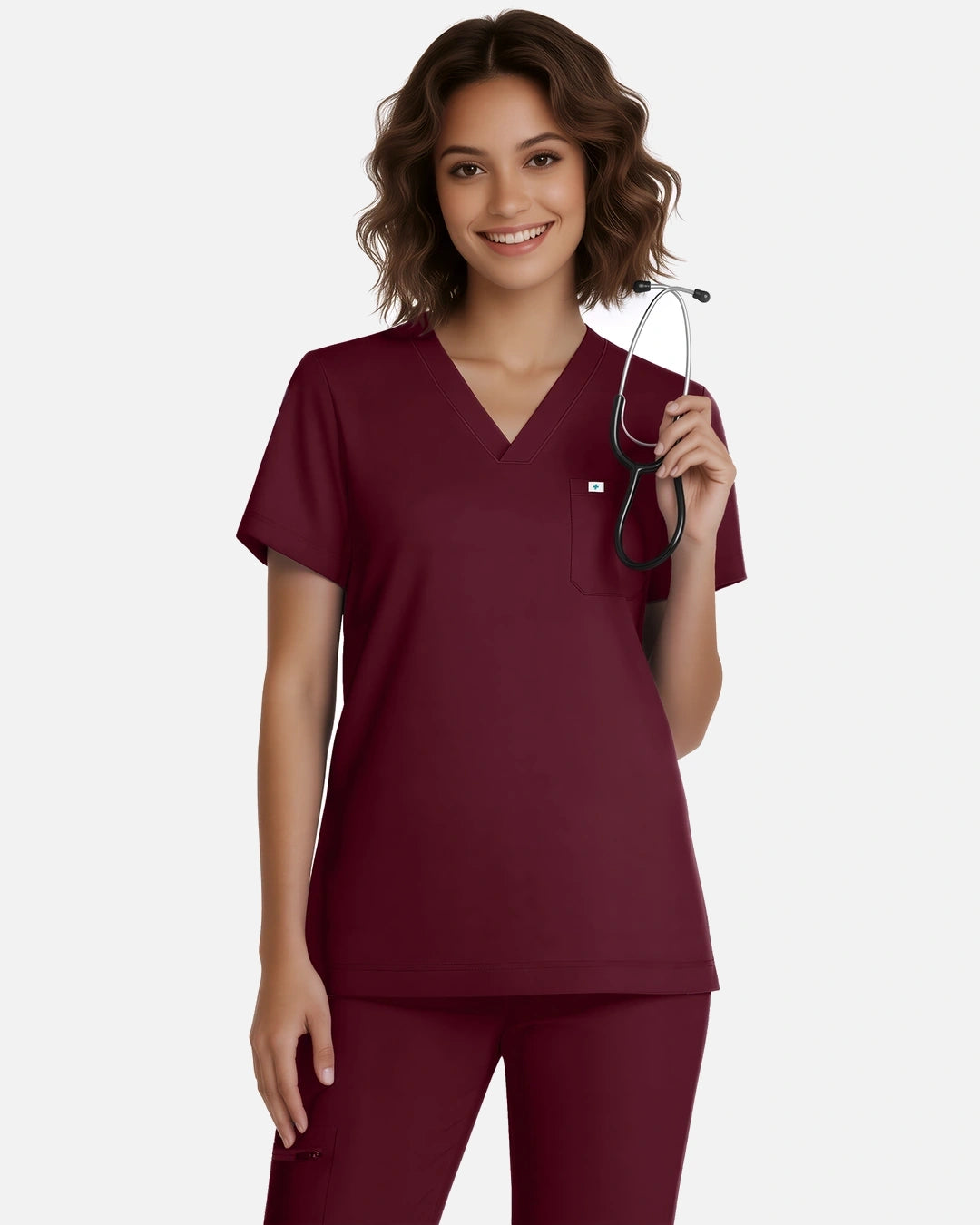 Burgundy Red – Eadflie Women's Classic V-Neck Jogger Uniform Set – product image 08