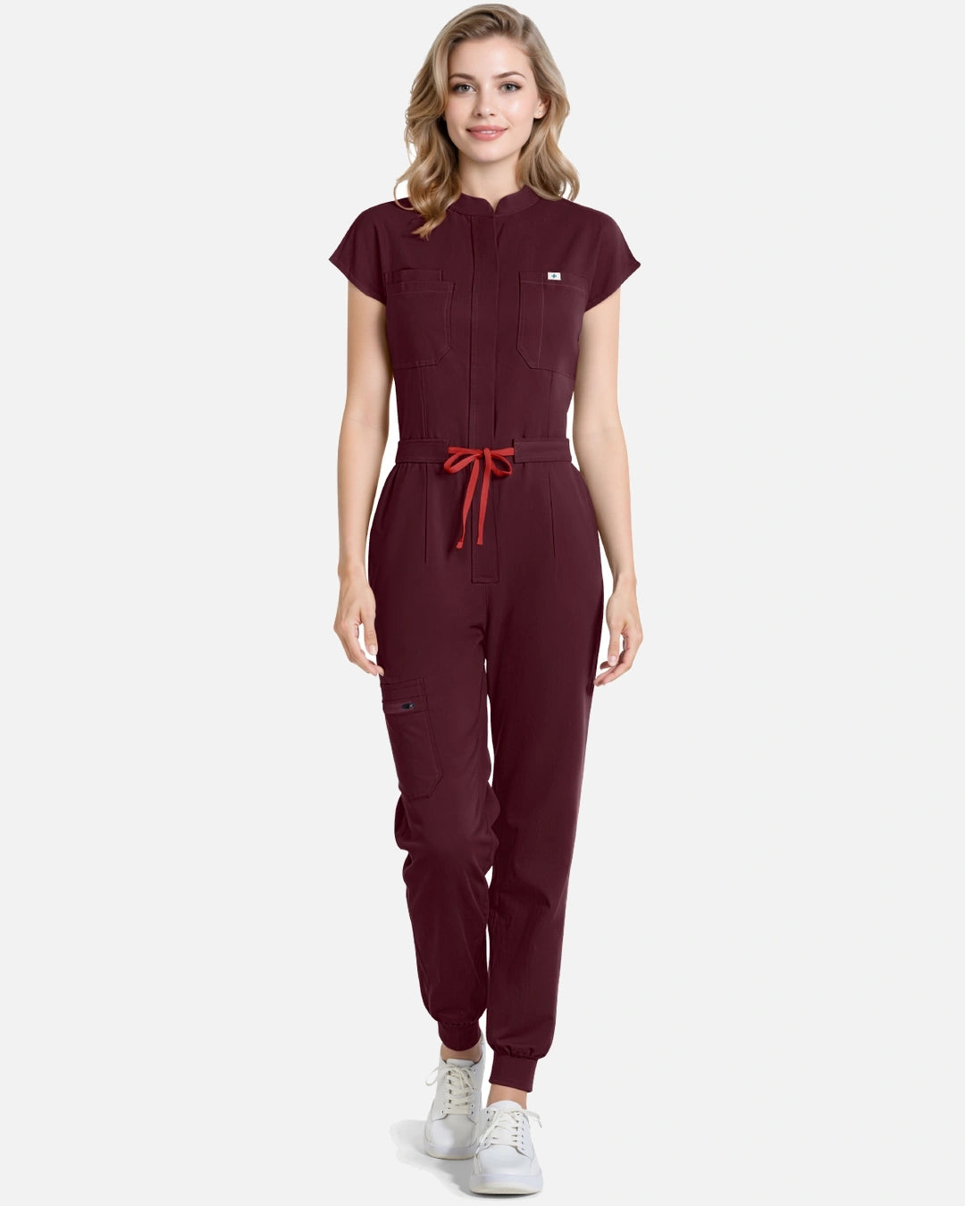 Burgundy Red – Eadflie Women's Zip-Front Uniform Jumpsuit – Sleeveless Stretch One-Piece – product image 34