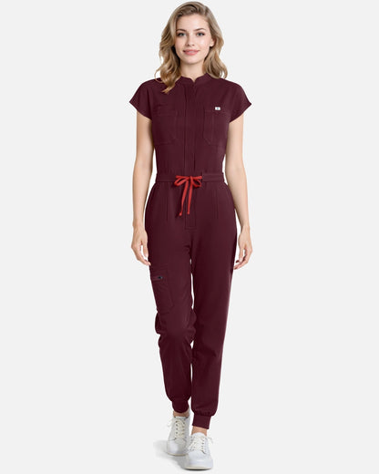 Burgundy Red – Eadflie Women's Zip-Front Uniform Jumpsuit – Sleeveless Stretch One-Piece – product image 34