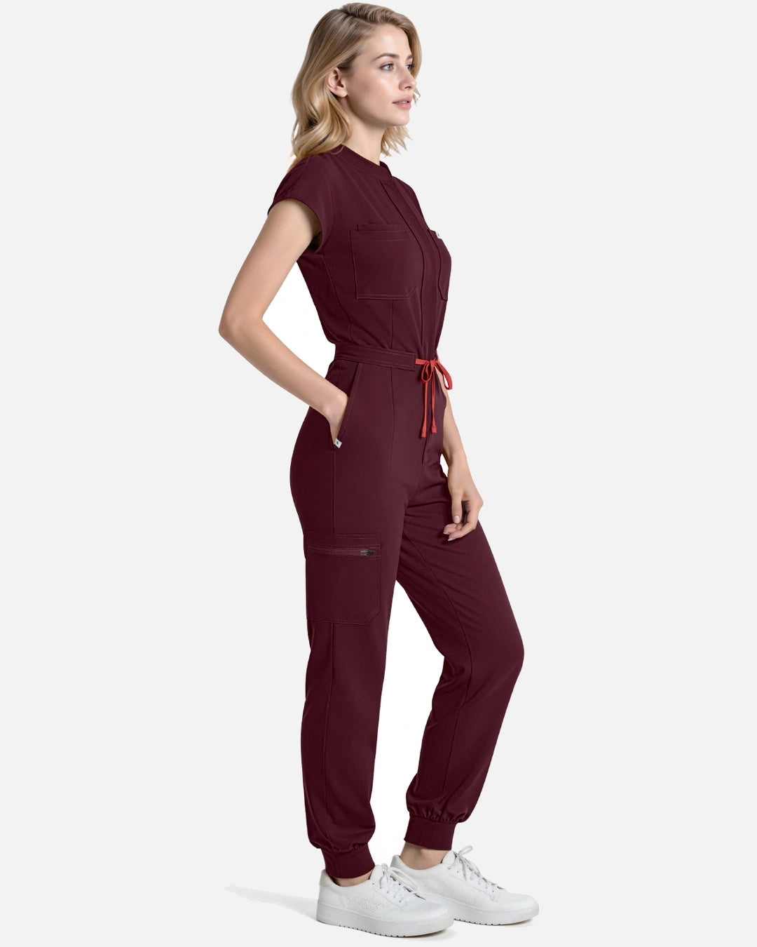Burgundy Red – Eadflie Women's Zip-Front Uniform Jumpsuit – Sleeveless Stretch One-Piece – product image 35