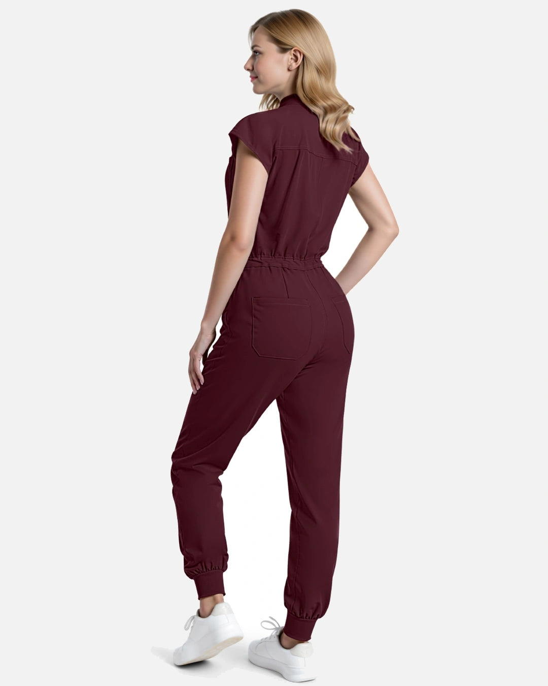 Burgundy Red – Eadflie Women's Zip-Front Uniform Jumpsuit – Sleeveless Stretch One-Piece – product image 36