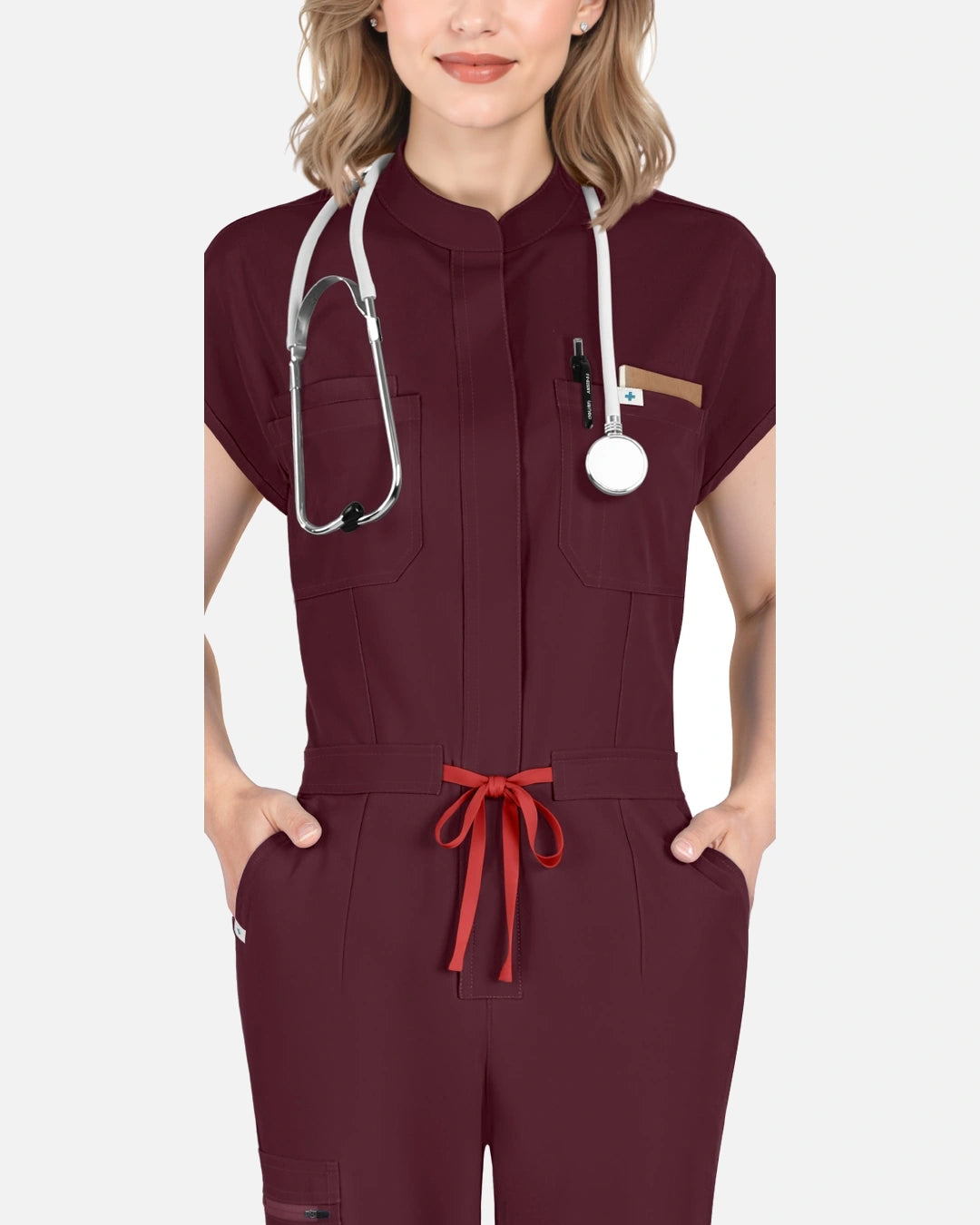 Burgundy Red – Eadflie Women's Zip-Front Uniform Jumpsuit – Sleeveless Stretch One-Piece – product image 39