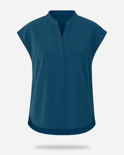 Caribbean Blue – Eadflie Women's Sleeveless Mandarin Collar Uniform Top – product image 25