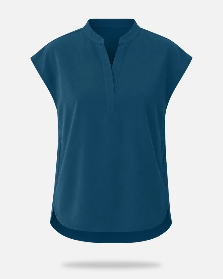 Eadflie Women's Sleeveless Mandarin Collar Uniform Top - Caribbean Blue