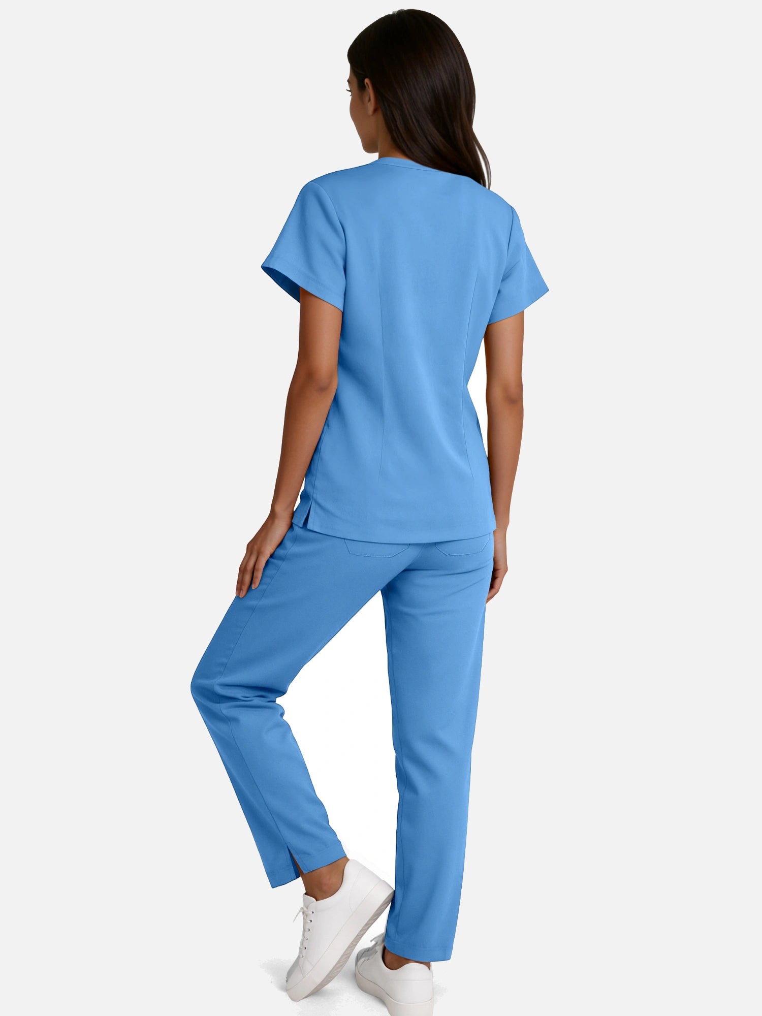 Ceil Blue – Eadflie Women's Woven V-Neck Uniform Set – Straight-Leg Structured – product image 02