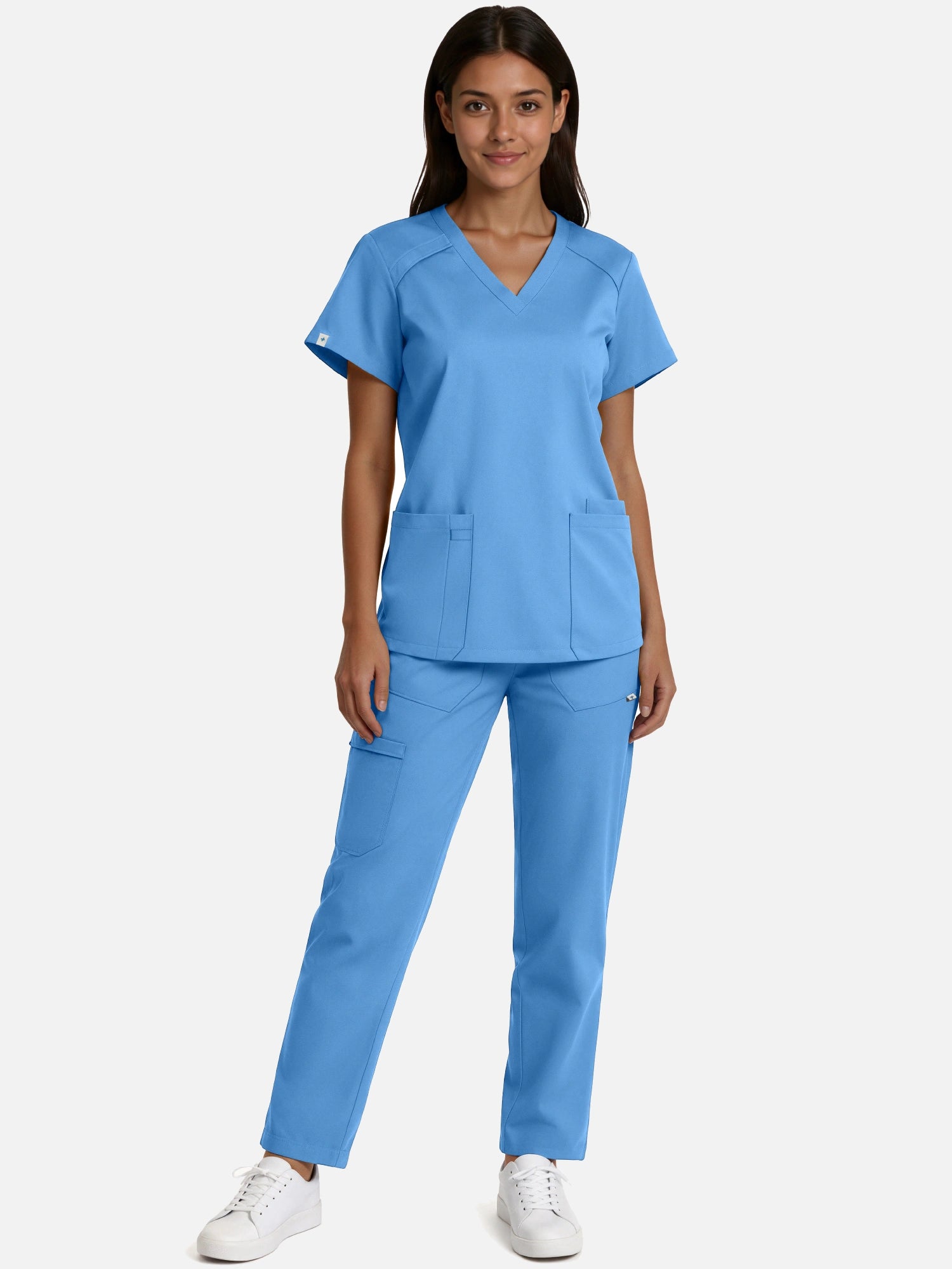Ceil Blue – Eadflie Women's Woven V-Neck Uniform Set – Straight-Leg Structured – product image 03