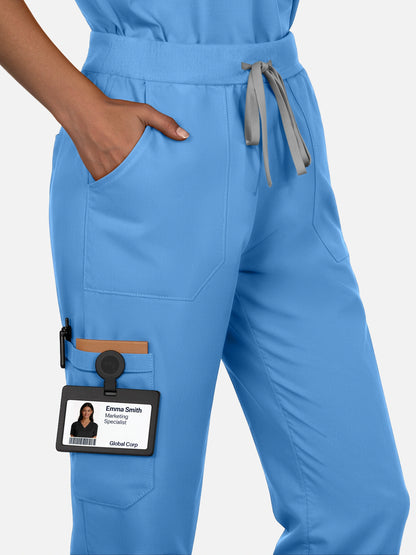 Ceil Blue – Eadflie Women's Woven V-Neck Uniform Set – Straight-Leg Structured – product image 04