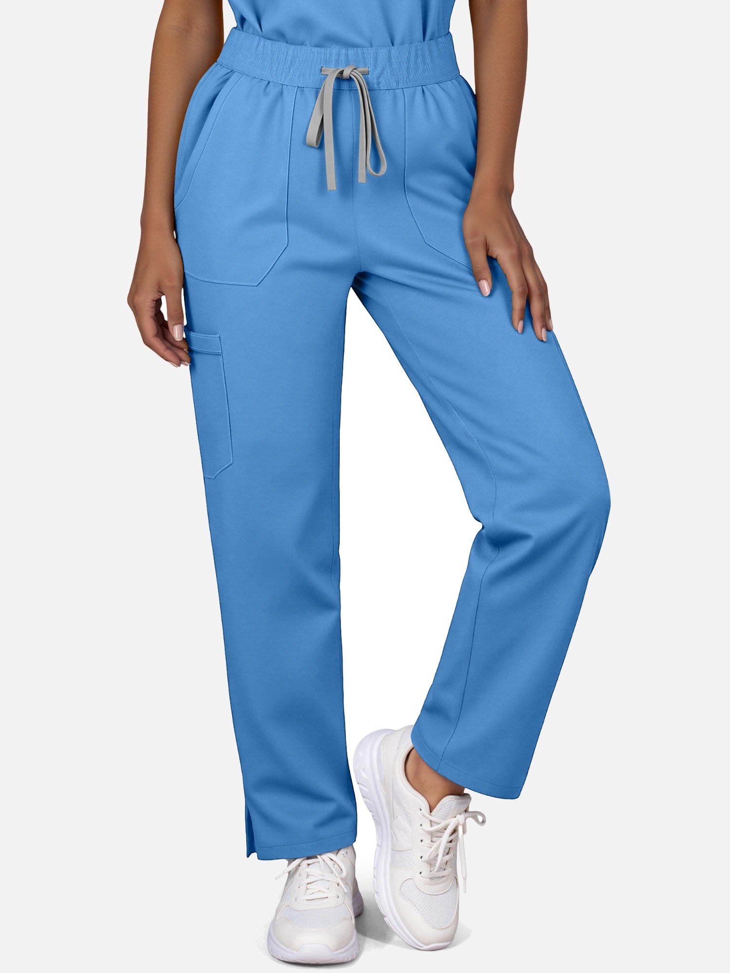 Ceil Blue – Eadflie Women's Woven V-Neck Uniform Set – Straight-Leg Structured – product image 05
