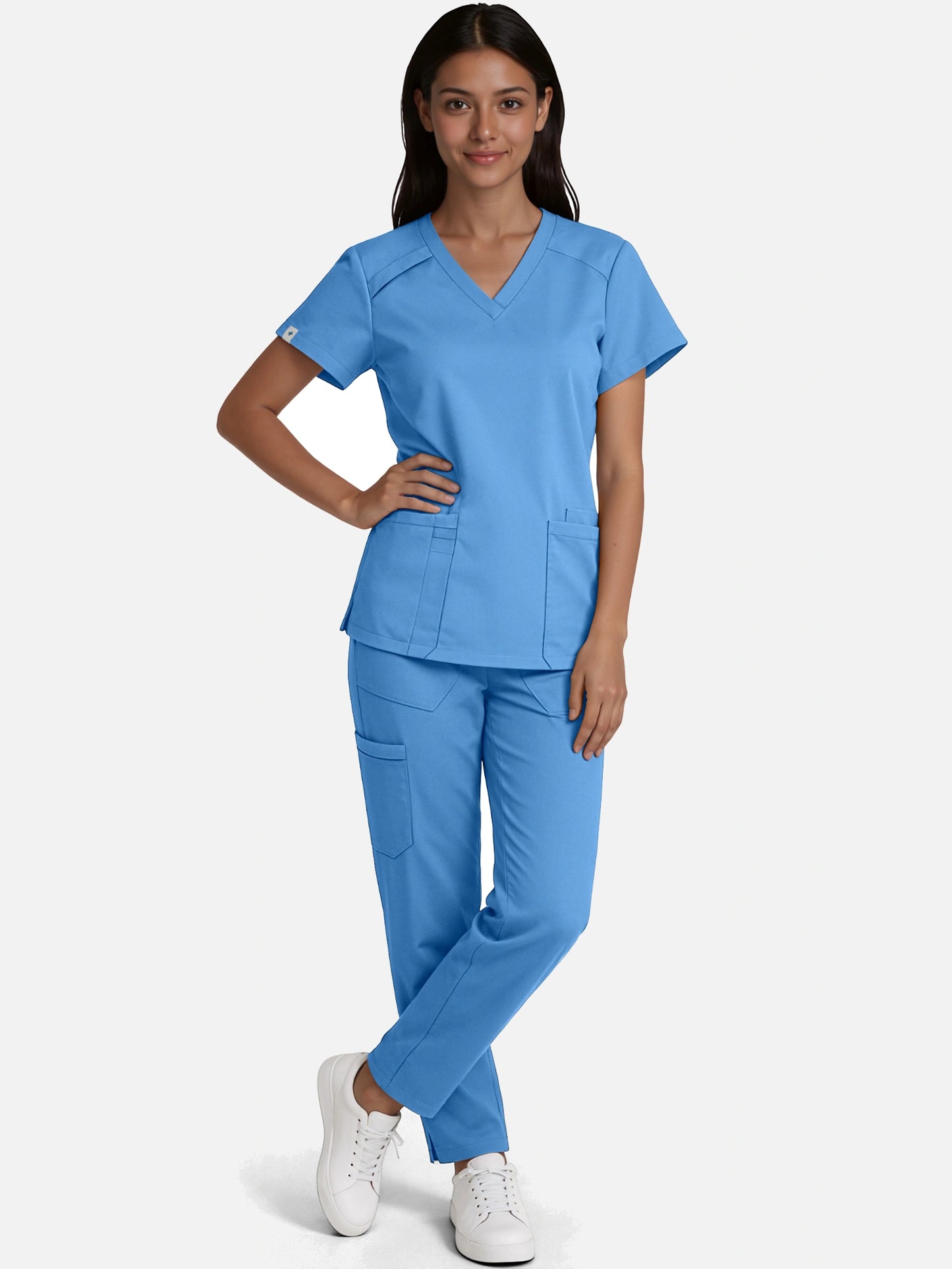 Ceil Blue – Eadflie Women's Woven V-Neck Uniform Set – Straight-Leg Structured – product image 07