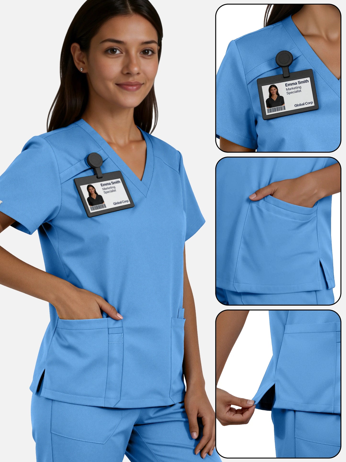 Ceil Blue – Eadflie Women's Woven V-Neck Uniform Set – Straight-Leg Structured – product image 09