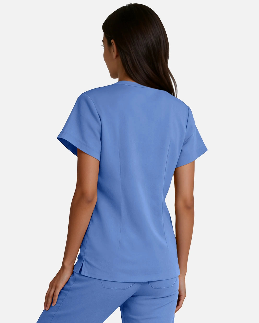Ceil Blue – Eadflie Women's Woven V-Neck Uniform Top – Structured with Shoulder Piping – product image 25