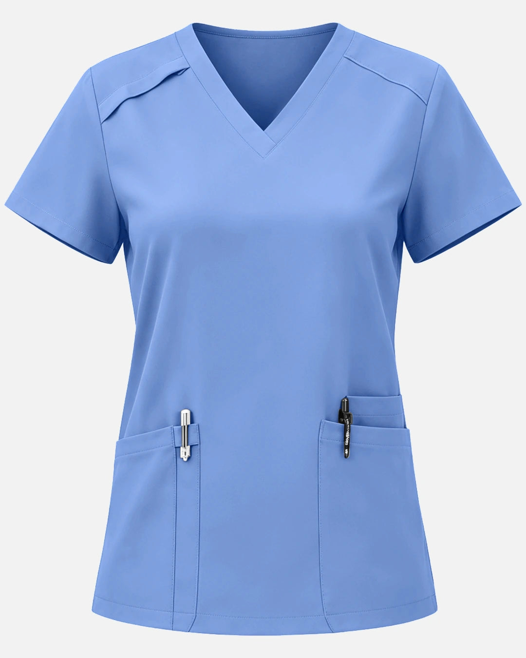Ceil Blue – Eadflie Women's Woven V-Neck Uniform Top – Structured with Shoulder Piping – product image 21