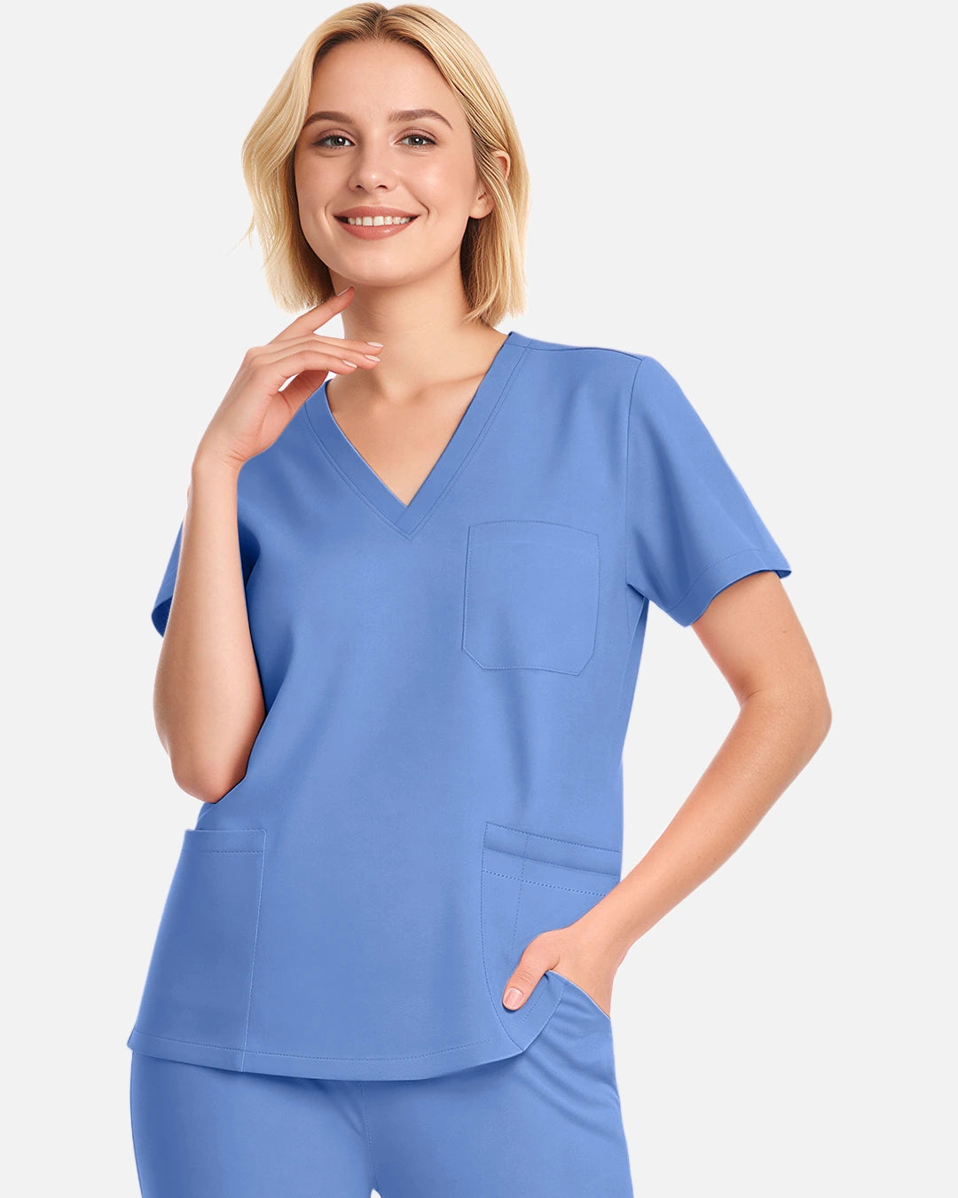 Ceil Blue – Eadflie Women's V-Neck Uniform Top – Short Sleeve 3-Pocket Soft Stretch – product image 37