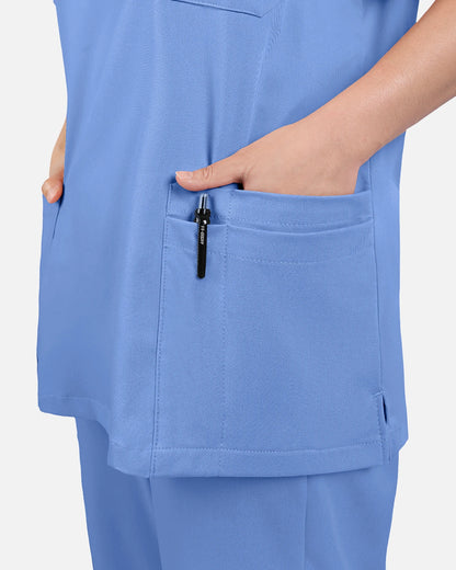 Ceil Blue – Eadflie Women's V-Neck Uniform Top – Short Sleeve 3-Pocket Soft Stretch – product image 40