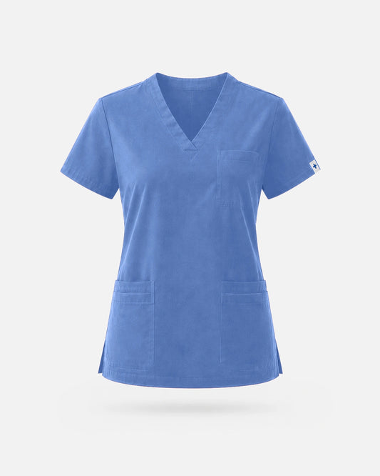 Ceil Blue – Eadflie Women's V-Neck Uniform Top – Short Sleeve 3-Pocket Soft Stretch – product image 36