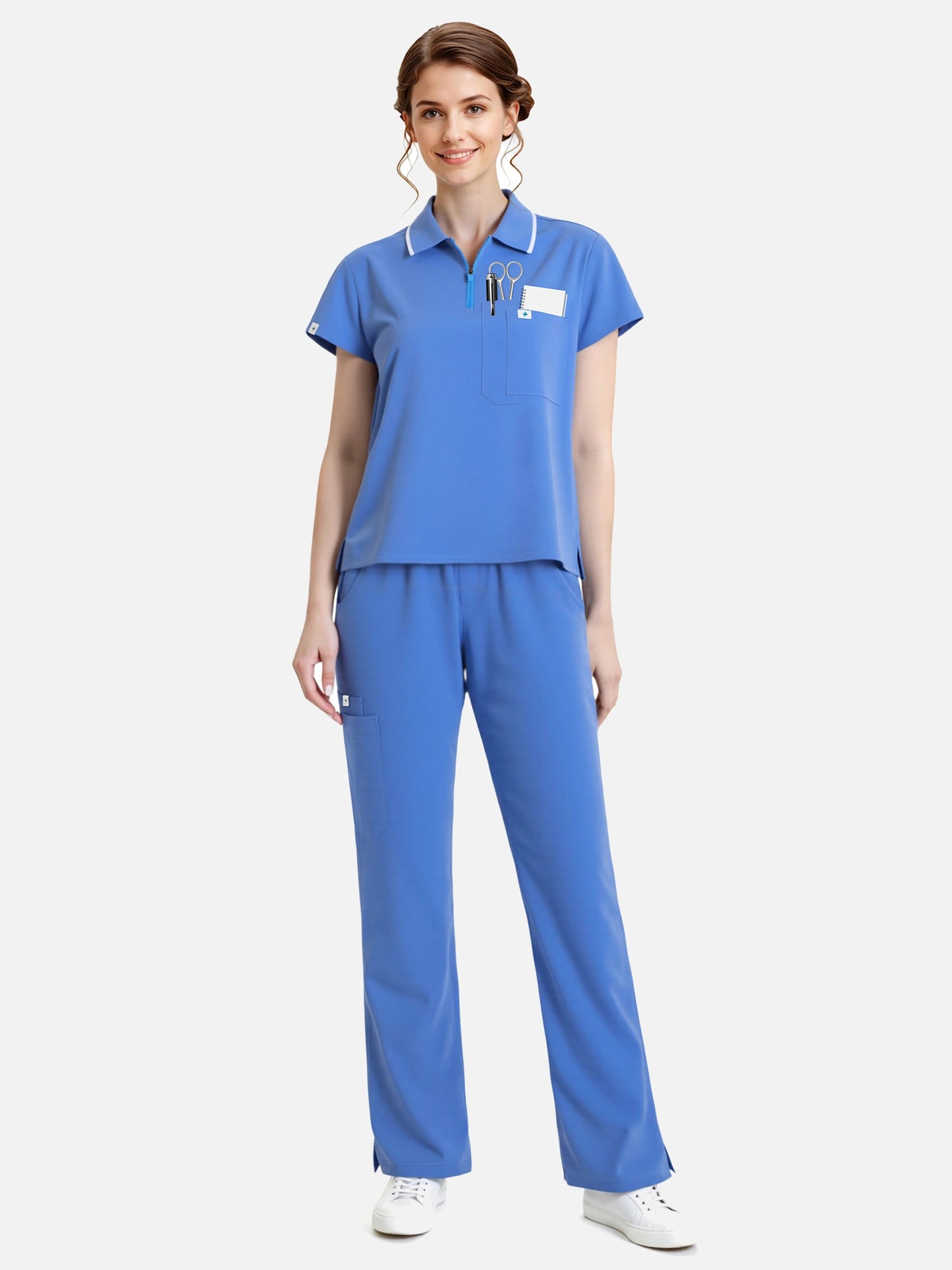 Ceil Blue – Eadflie Women's Zip Polo Straight-Leg Uniform Set – product image 01