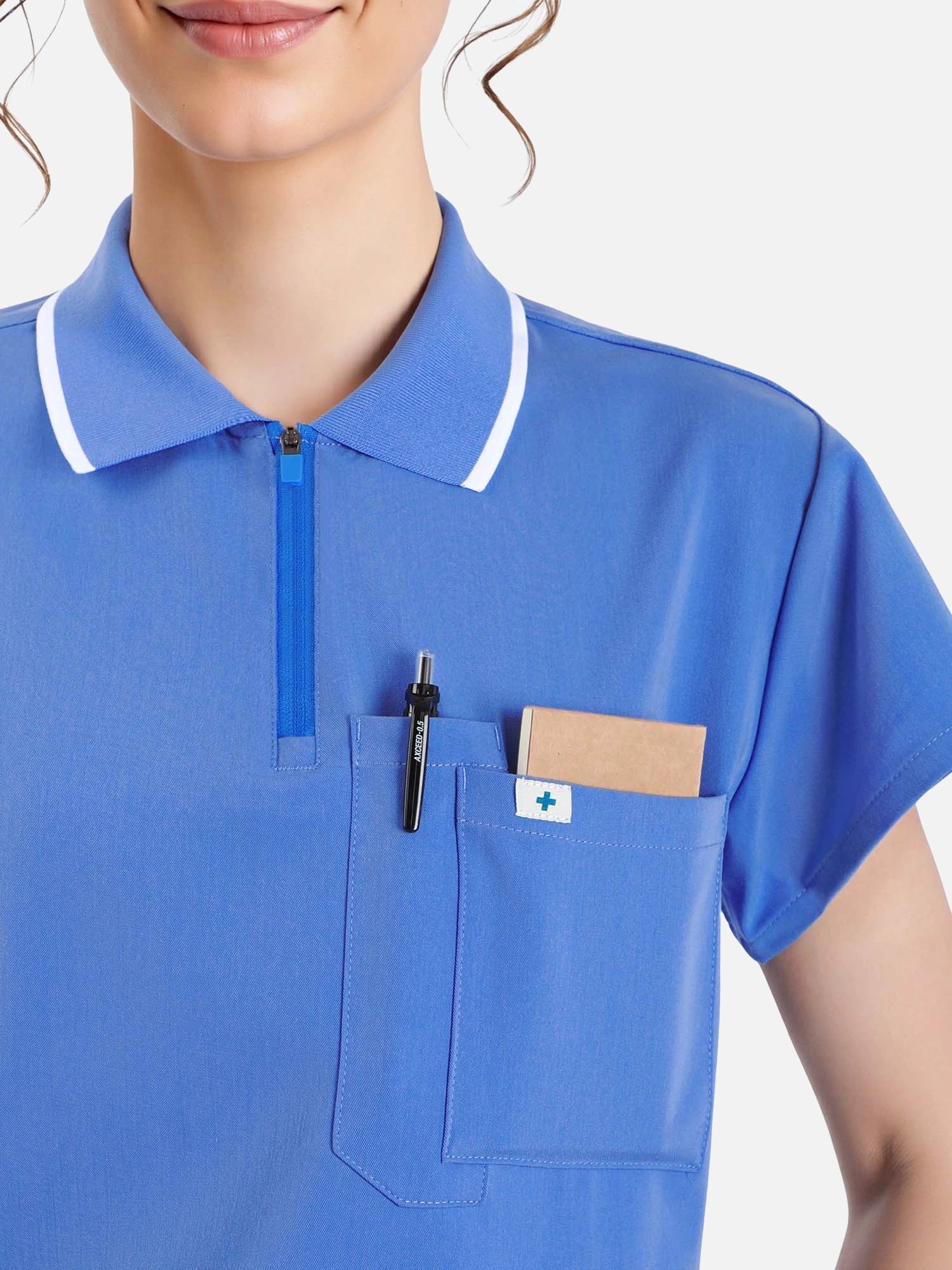 Ceil Blue – Eadflie Women's Zip Polo Straight-Leg Uniform Set – product image 03