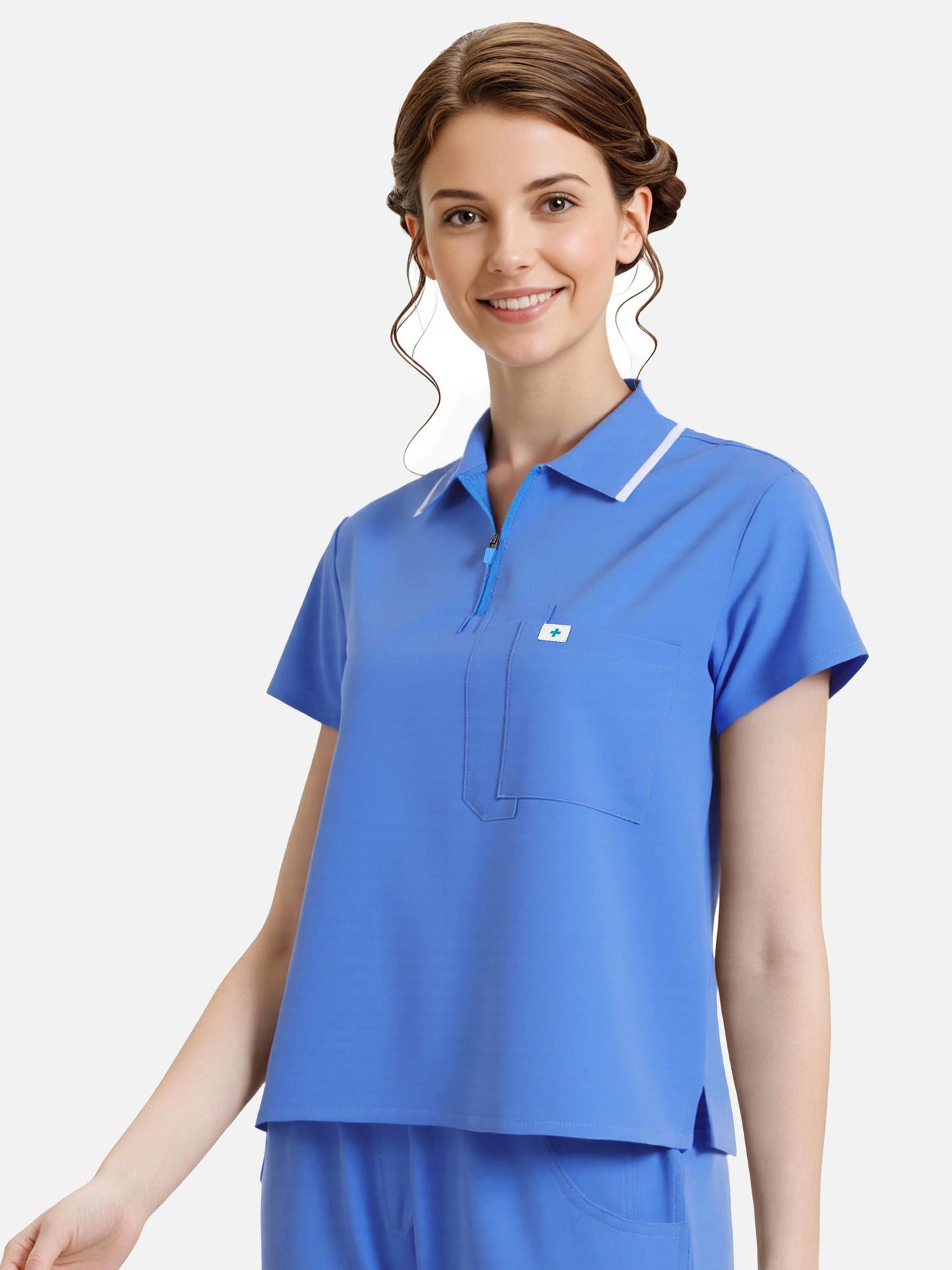 Ceil Blue – Eadflie Women's Zip Polo Straight-Leg Uniform Set – product image 04